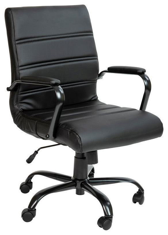Flash Furniture Leather Mid-Back Office Swivel Chair in Black