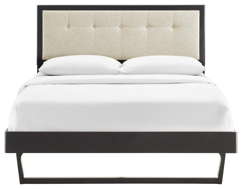 Willow King Wood Platform Bed With Angular Frame Black Beige