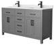 60"DBL Vanity Dark Gray, White Cult. Marble Countertop, Sinks, Black Trim