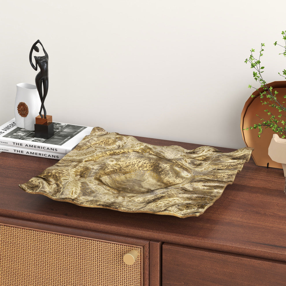 Amaya Decorative Metal Tray, Large Gold