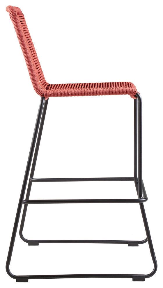 Shasta 26" Outdoor Metal and Brick Red Rope Stackable Counter Stool, Set of 2