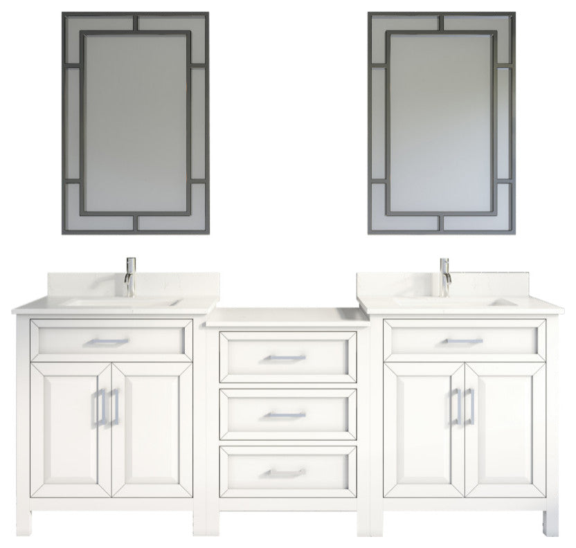 Terrence 84" Vanity with Power Bar and Drawer Organizer, White