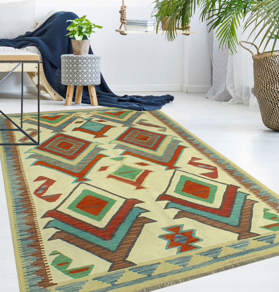 Sangat Kilim Zabia Ivory/Red Rug, 4'11x6'7