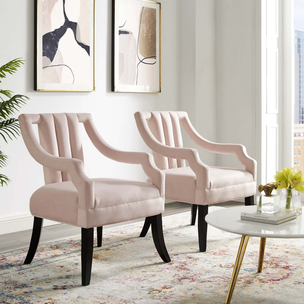Accent Chair, Set of 2, Velvet, Pink, Modern, Living Lounge Hotel Hospitality