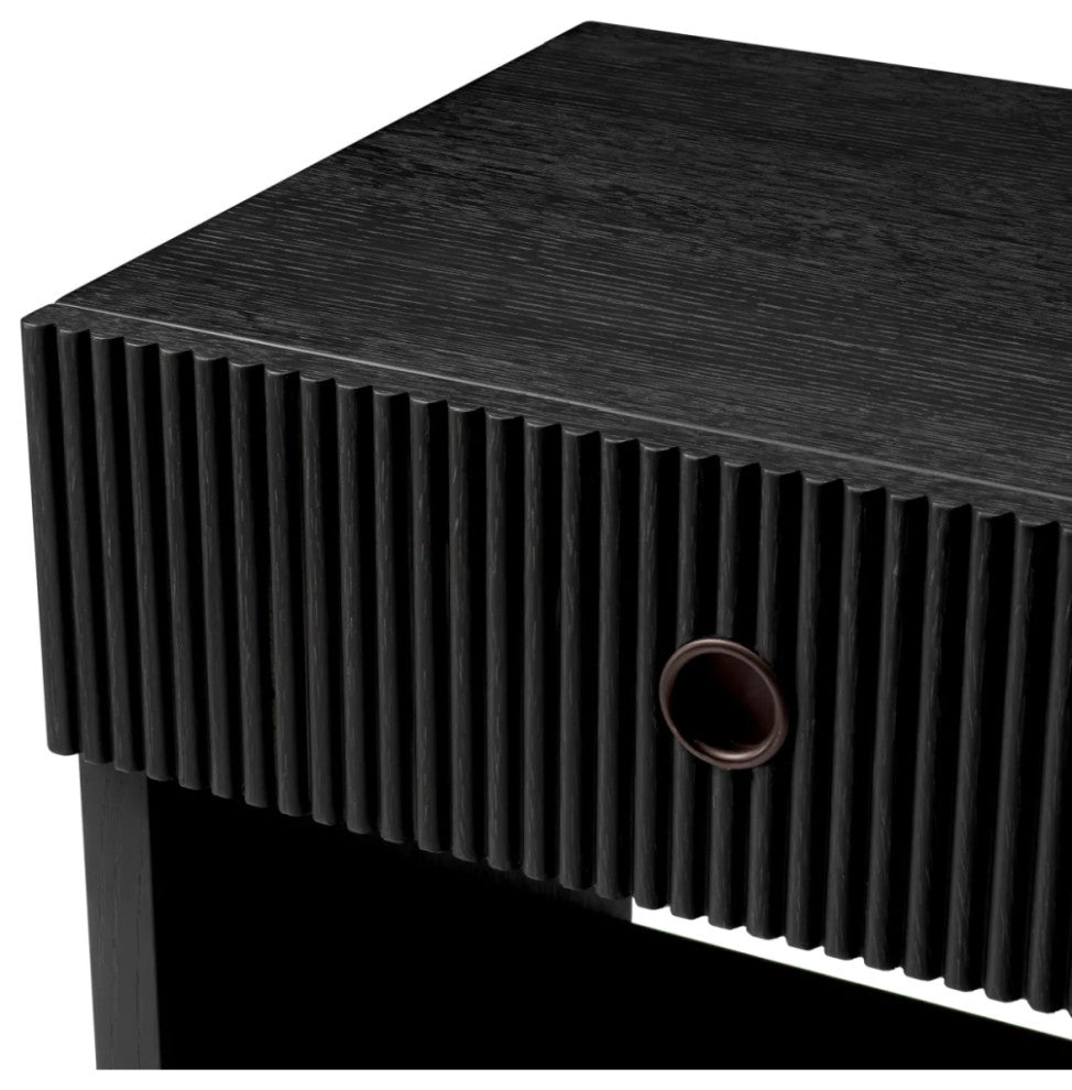 Ribbed Wood 1-Drawer Nightstand, Eichholtz Dimitrios, Black