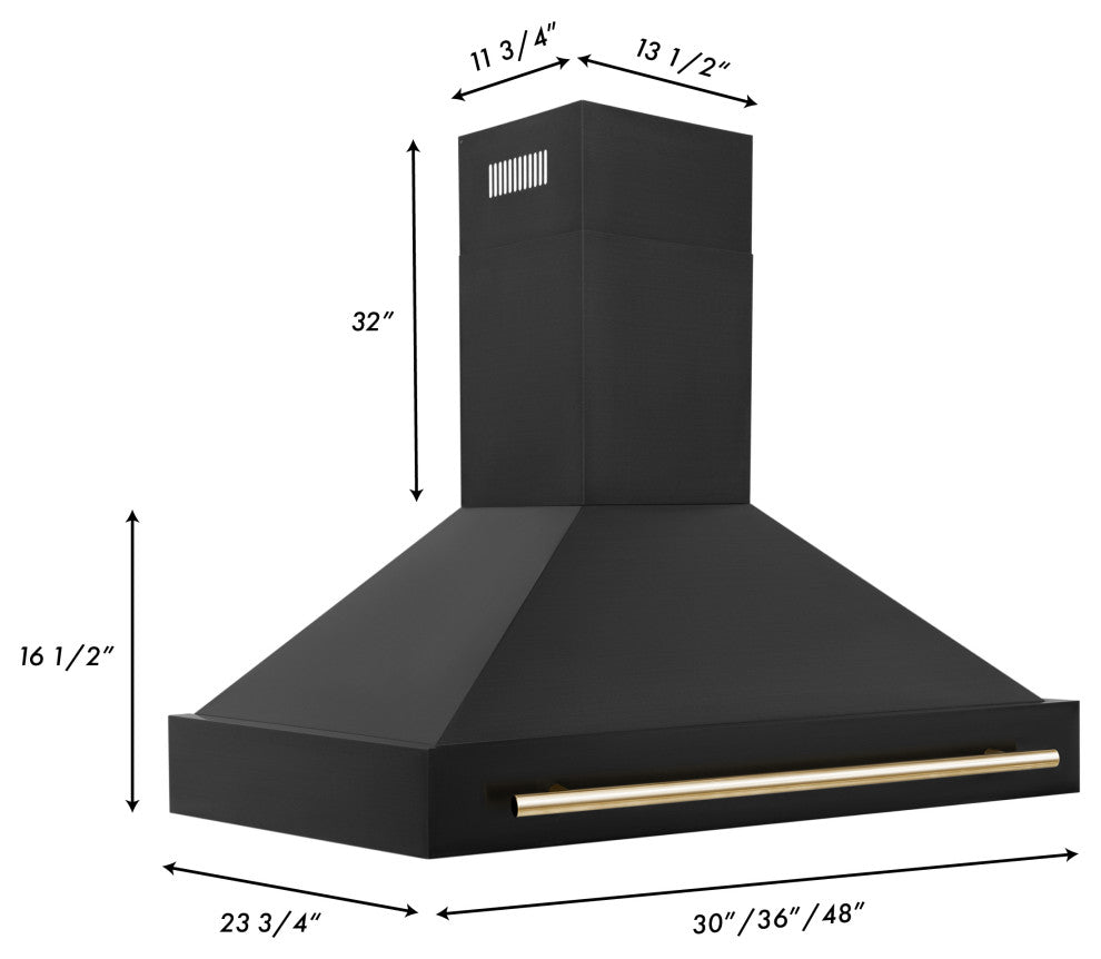ZLINE 48" Black Stainless Range Hood with Polished Polished Gold (BS655Z-48-G)