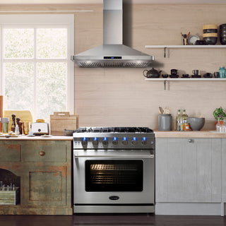 3-Piece, 36" Gas Range, 36" Range Hood and 48 Bottle Wine Refrigerator