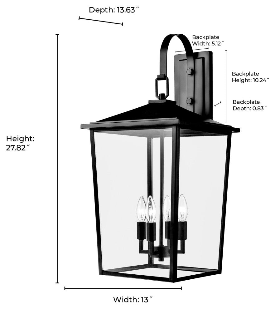 4 Light 13 in. Powder Coated Black Outdoor