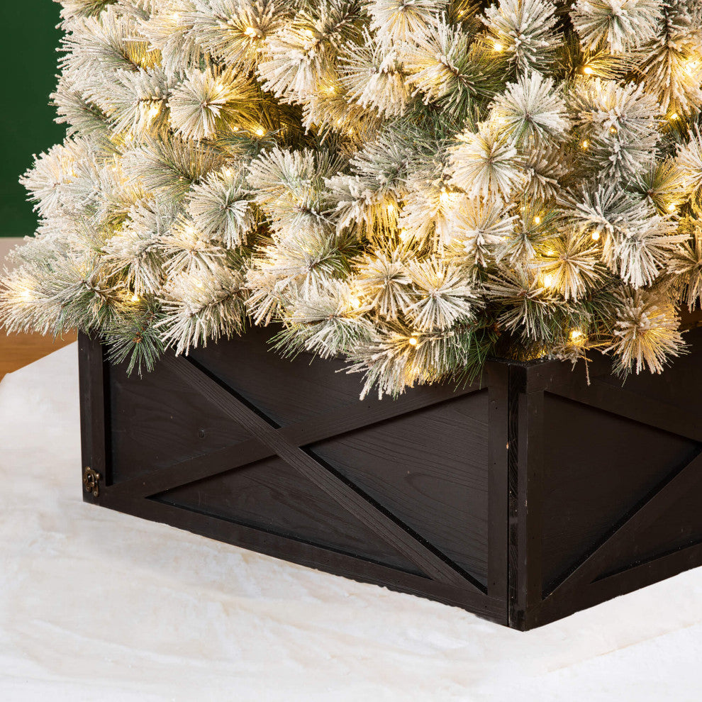 32"L Wooden Tree Collar Christmas Tree Stand, Black