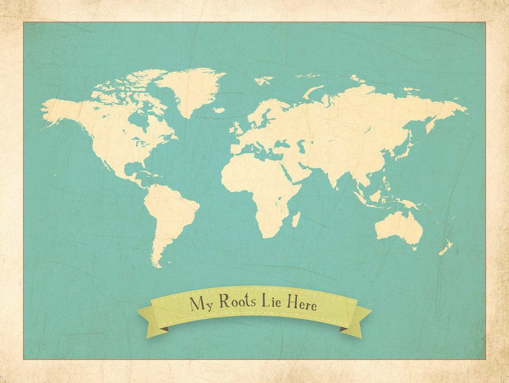 My Roots Personalized World Map in Blue 24"x18" Wall Art Poster