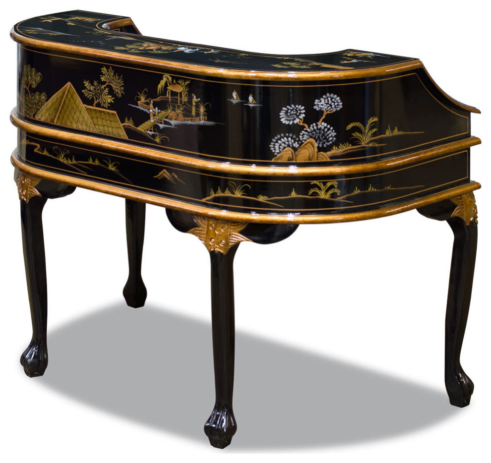 Chinoiserie Scenery Harpsichord Style Oriental Desk Set