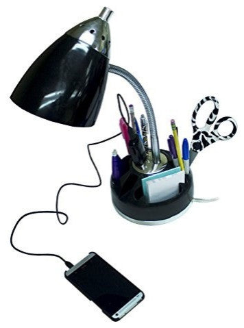 Limelights Flossy Organizer Desk Lamp With Charging Outlet Lazy Susan Base Black