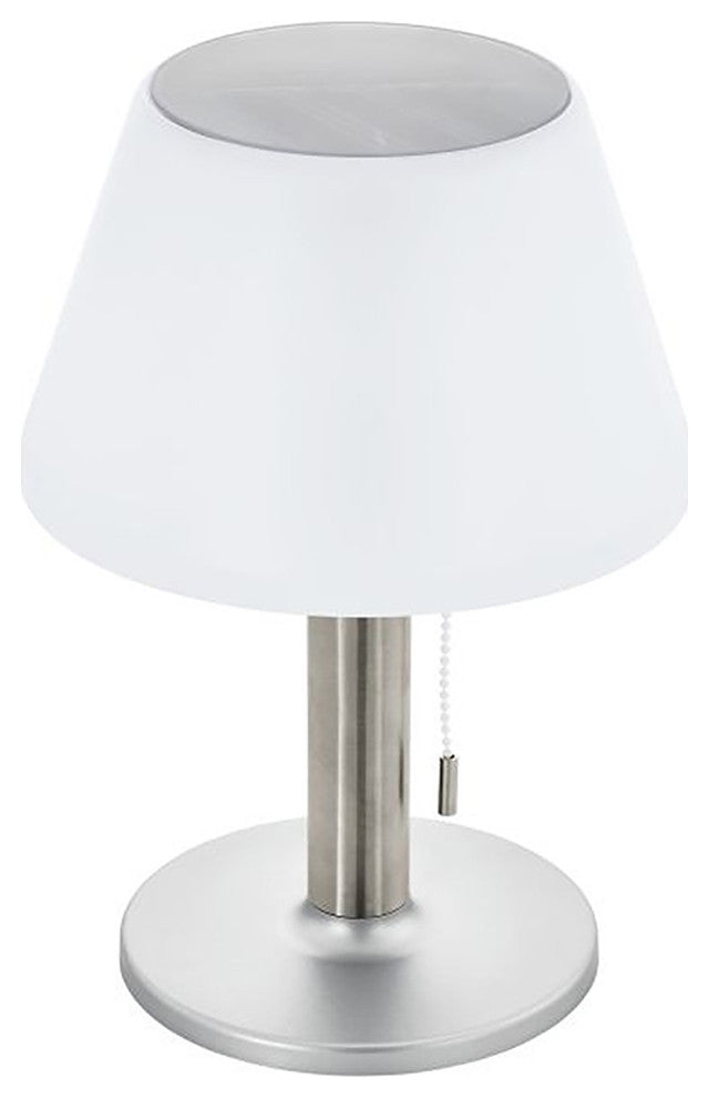 Solar-1-Light Integrated LED Outdoor Table Light-Silver-White Plastic Shade
