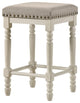 24 Inch Counter Height Stool, Luxe Nailhead Trim, Set of 2, Antique White