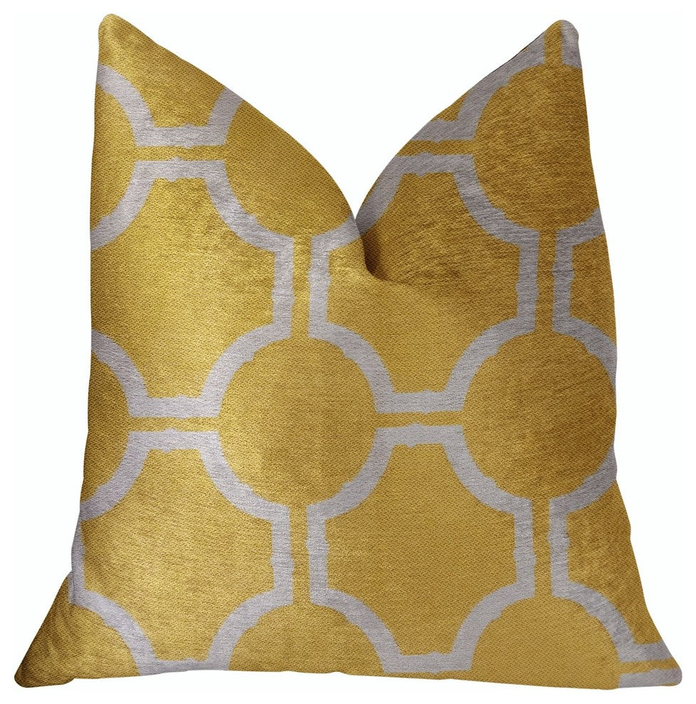 Honeycomb Yellow and Beige Luxury Throw Pillow, 20"x20"