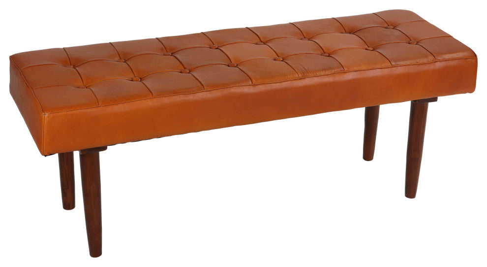 Bare Decor Edison Genuine 100% Leather Bench Ottoman, Brown
