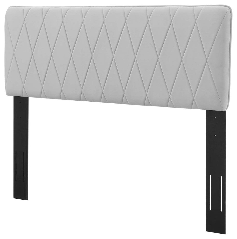 Headboard, Full Queen Size, Velvet, Light Gray, Modern Contemporary