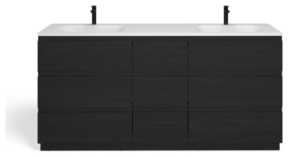 The Essen Bathroom Vanity, Charcoal, 72", Double Sink, Freestanding