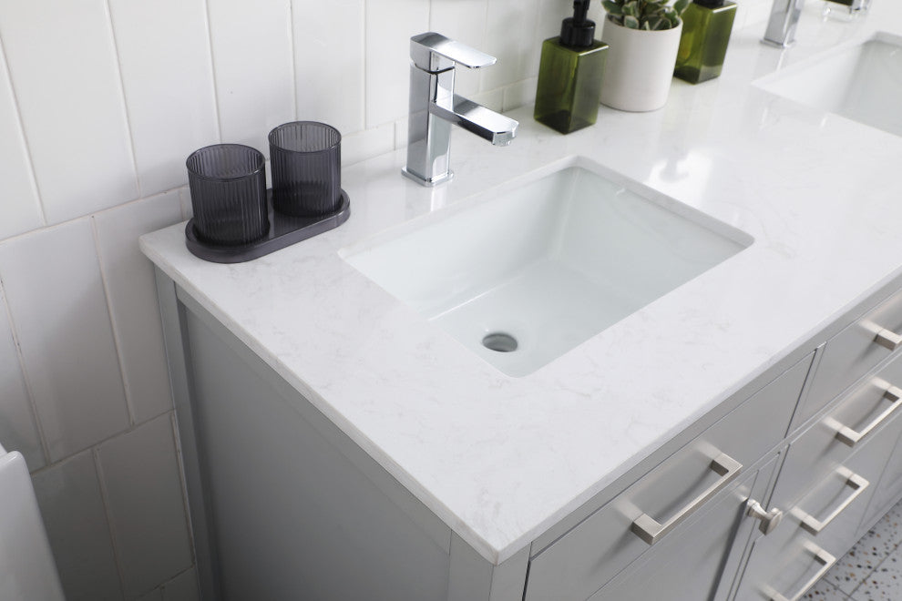 60" Double Bathroom Vanity, Grey