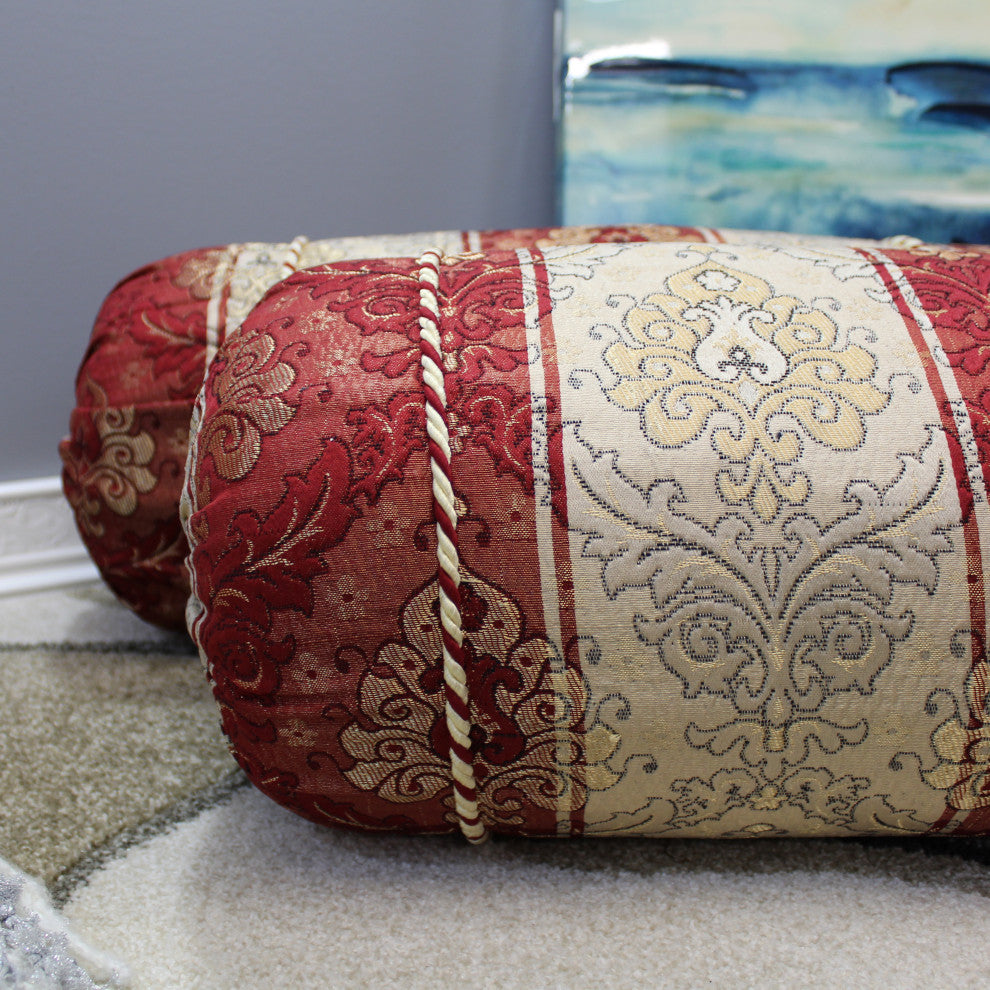 Natural Geo Red/Ivory Gao Takiya Bolster Pillow, Set of 2