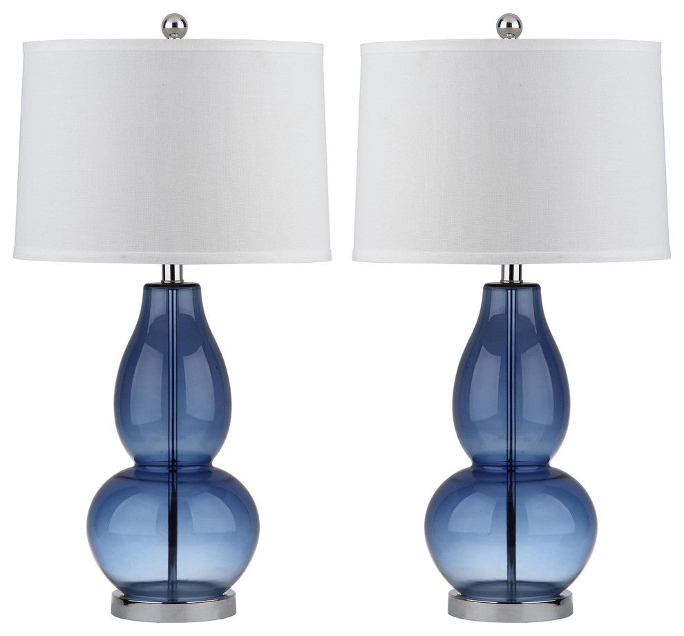 Safavieh Mercurio Double Gourd Lamps, Blue, White Shade, 28.5"H, Set of 2