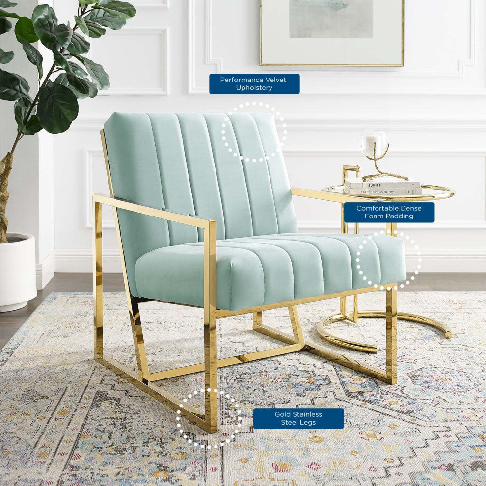 Tufted Armchair Accent Chair, Velvet, Blue, Modern, Living Lounge Hospitality