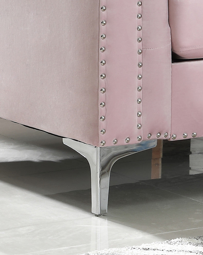 Pompano Velvet Button Tufted Sofa with Chaise, Pink