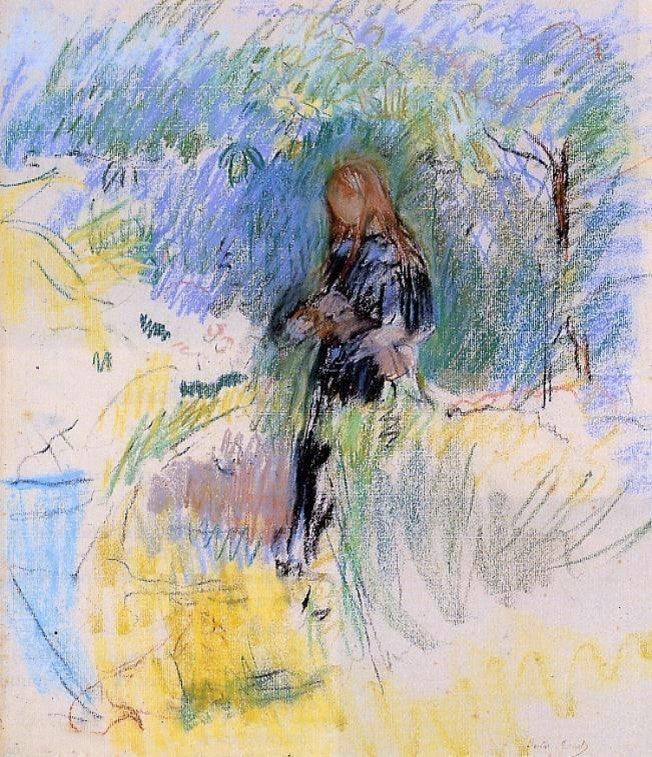 Berthe Morisot Young Woman Holding a Dog in Her Arms - 20" x 25" Premium Canvas
