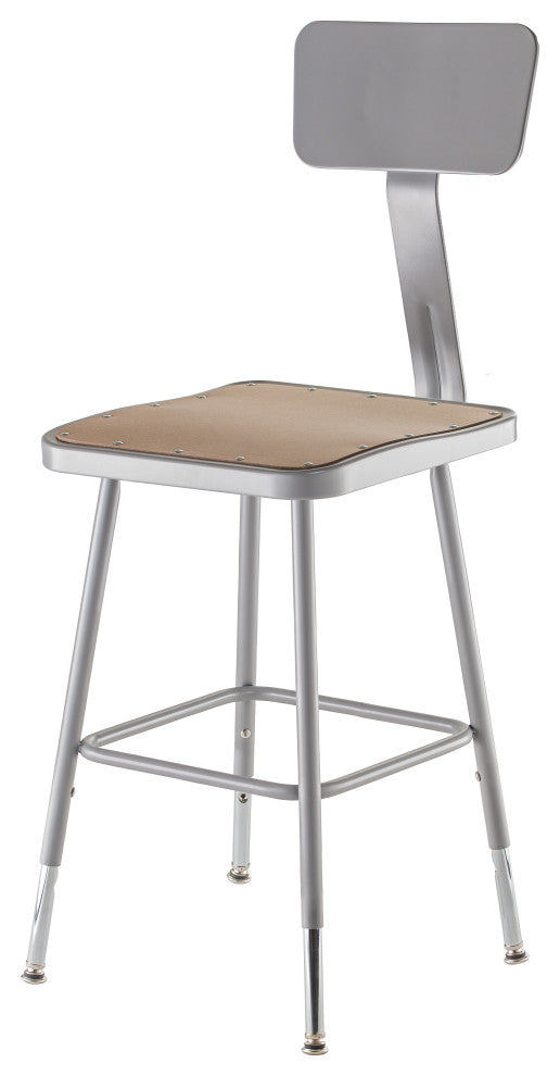 NPS 19"-27" Height Adjustable Square Seat Steel Stool With Backrest, Grey