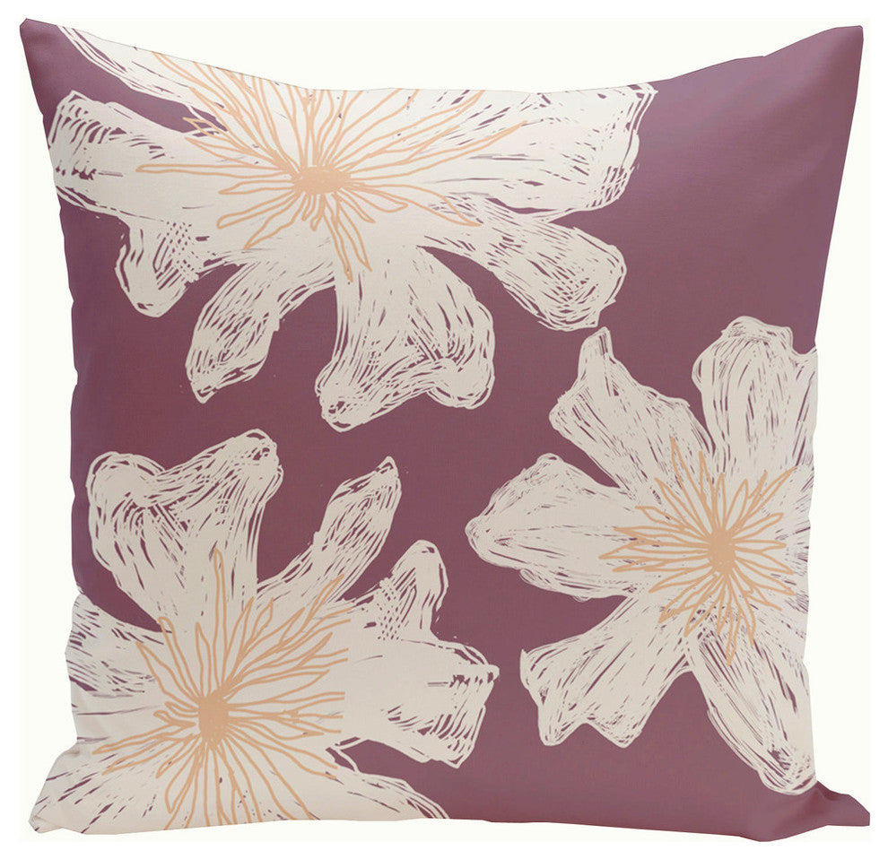 Polyester Pillow, Floral, Purple, White, Peach, 20"x20"