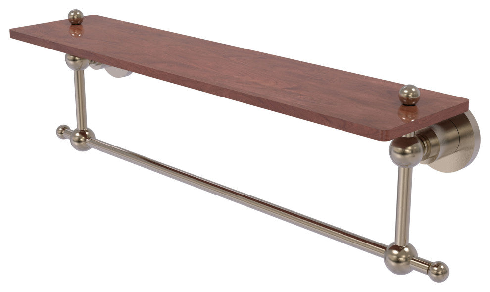 Astor Place 22" Solid Wood Shelf with Towel Bar, Antique Pewter