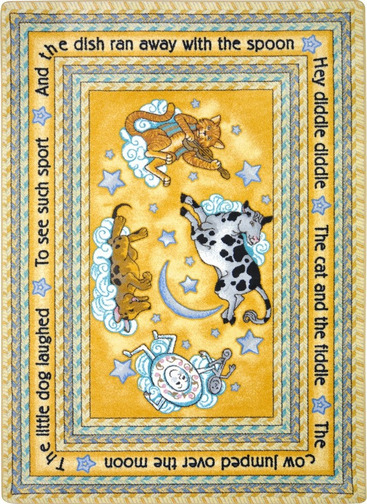 Kid Essentials Rug, Hey Diddle Diddle, 5'4"x7'8", Yellow