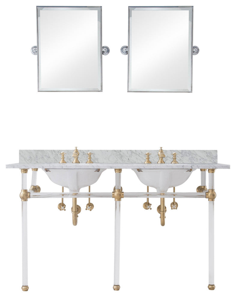 Embassy 60" Double Wash Stand, P-Trap, Countertop With Basin, Faucet, Mirror