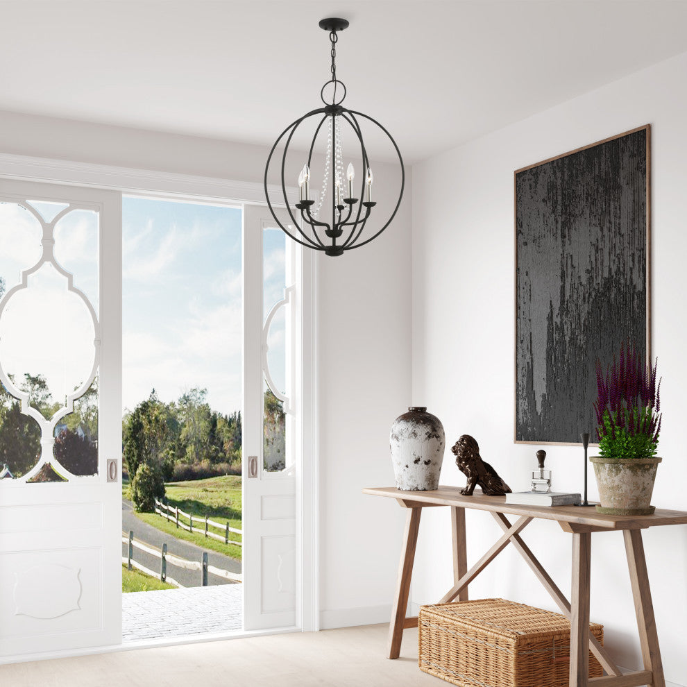 Arabella 5 Light Black With Brushed Nickel Finish Candles Globe Chandelier