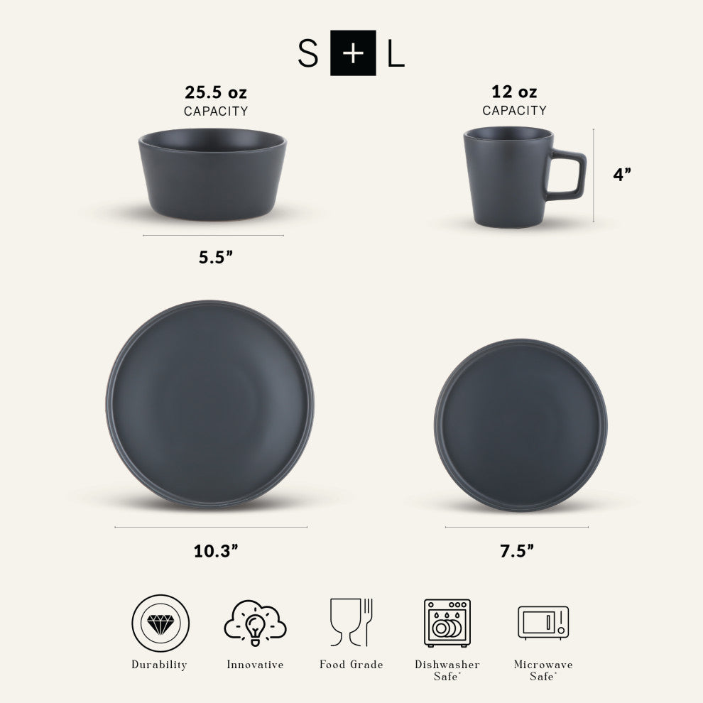 Stone Lain Celina Stoneware 32 Piece Dinnerware Set, Gray Matte