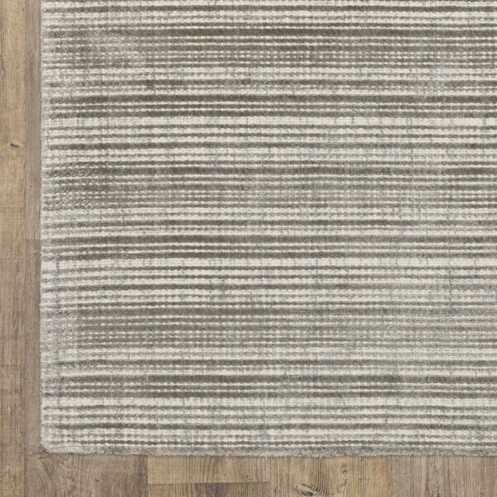 Cayden Textural Stripe Wool Blend Grey/ Ivory Hand-tufted Rug 8' x 10'
