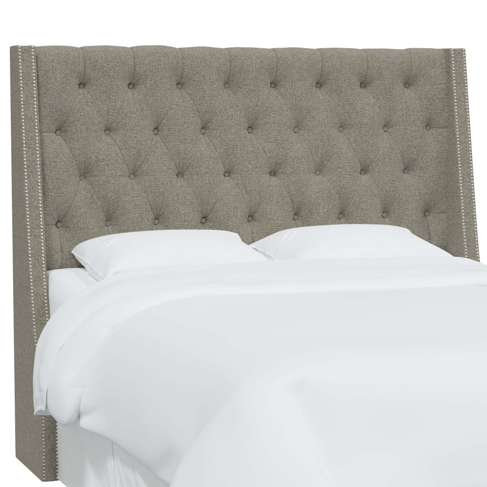 Tufted Sloped Wingback Headboard, Nail Trim, Zuma Feather, Full