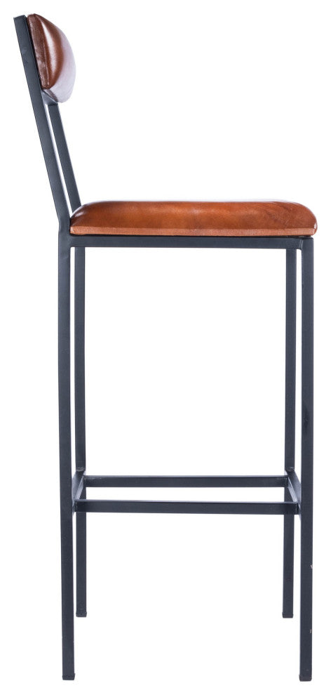 Classic Leather and Metal Bar Stool