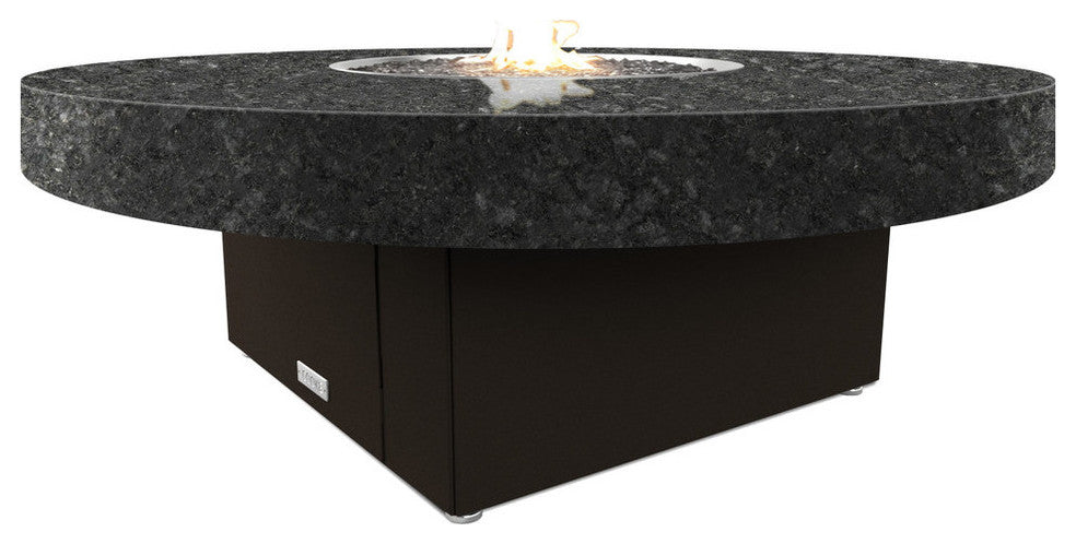 Circular Fire Pit Table, 48 D, Natural Gas, Black Pearl Top, Bronze