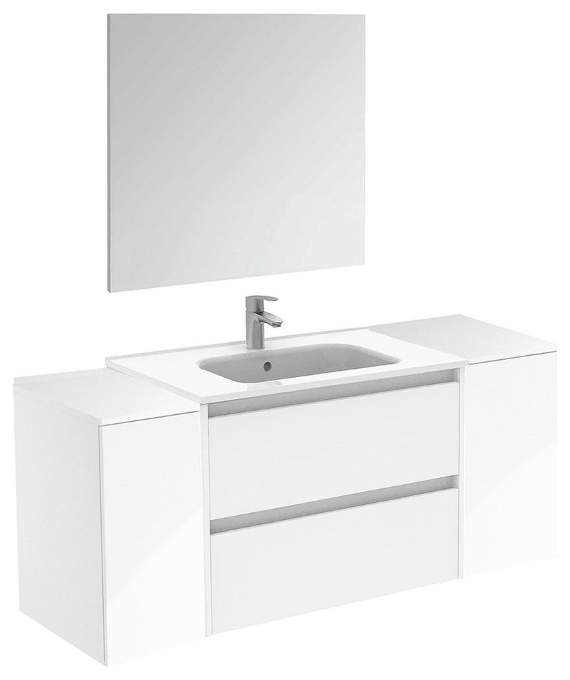 48" Vanity Set with Mirror and Sink Sansa by Royo, White, 56"