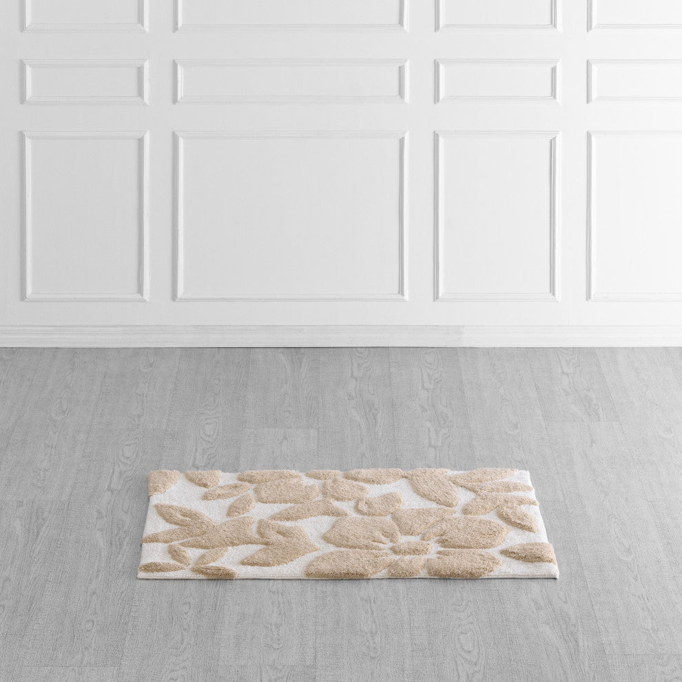 Burlington Leaf Indoor Cotton Bath Mat, Beige/Ivory, 21"x34"