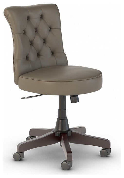 Swivel Office Chair, Armless Seat & Button Tufted Back, Washed Gray Pu Leather