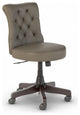 Swivel Office Chair, Armless Seat & Button Tufted Back, Washed Gray Pu Leather