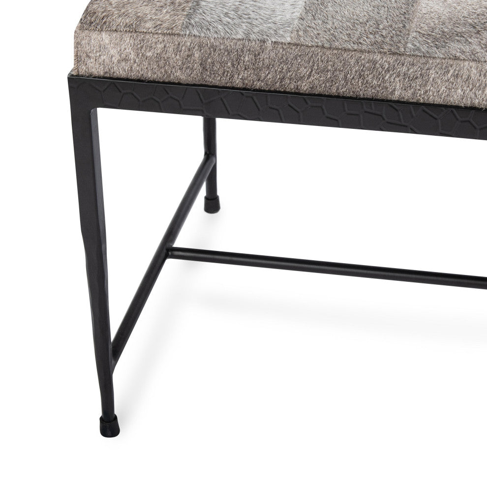 Achen Leather Hide Ottoman Bench by Kosas Home , Gray, 60"