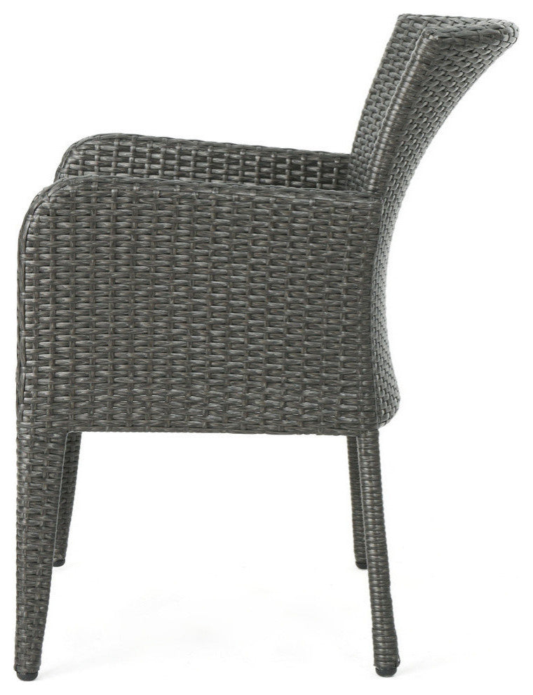 GDF Studio Daisy Outdoor Gray Wicker Dining Chair, Set of 2