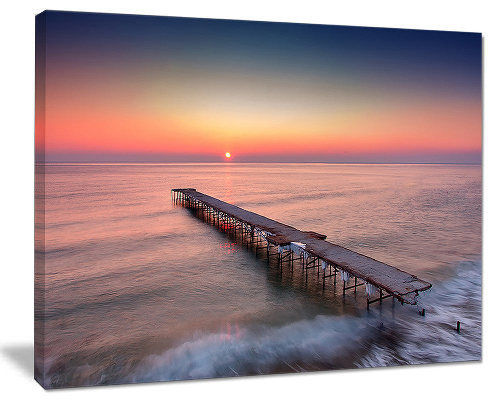 "Long Exposure Sea And Shore" Sea Bridge Canvas Wall Artwork, 20"x12"