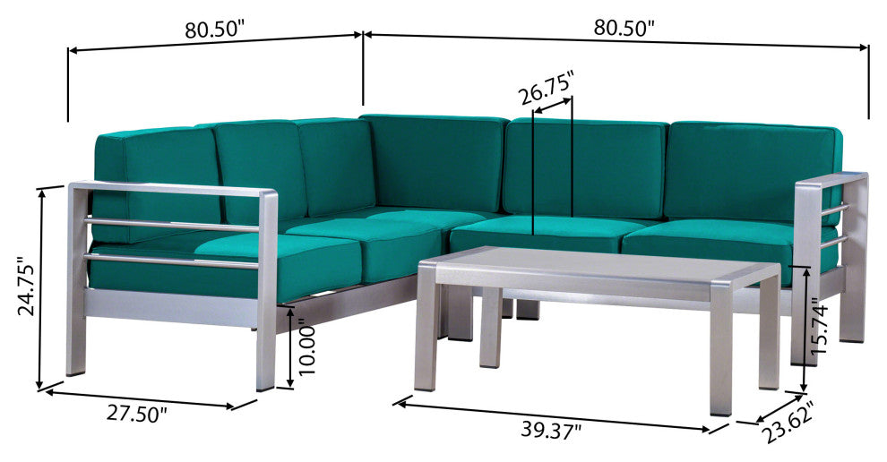 GDF Studio Danae Coral Outdoor 5 Seater Sectional Sofa Chat Set