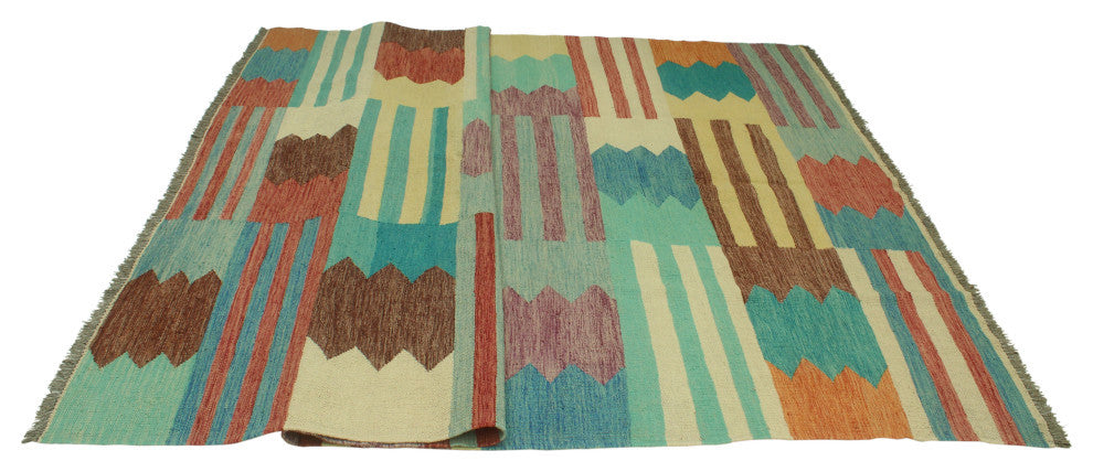 Winchester Kilim Mashavu Light Blue/Orange Rug, 6'11x10'1