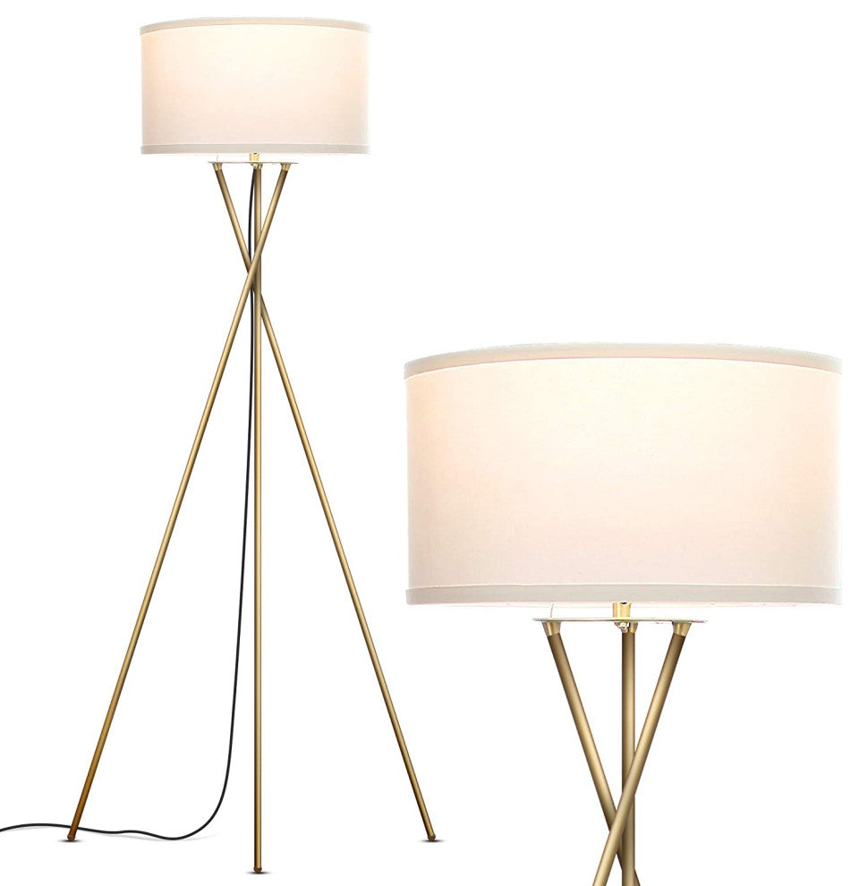 Brightech Jaxon Tripod LED Floor Lamp "“ Mid Century Modern, Living Room Standing, Antique Brass