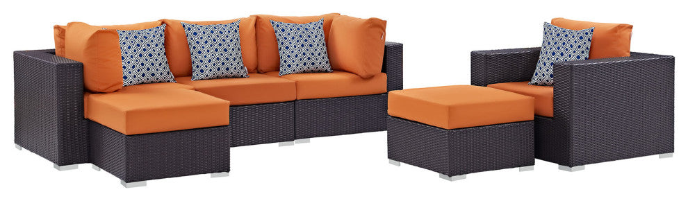 Modway Convene 6-Piece outdoor Patio Sectional Set, Espresso Orange